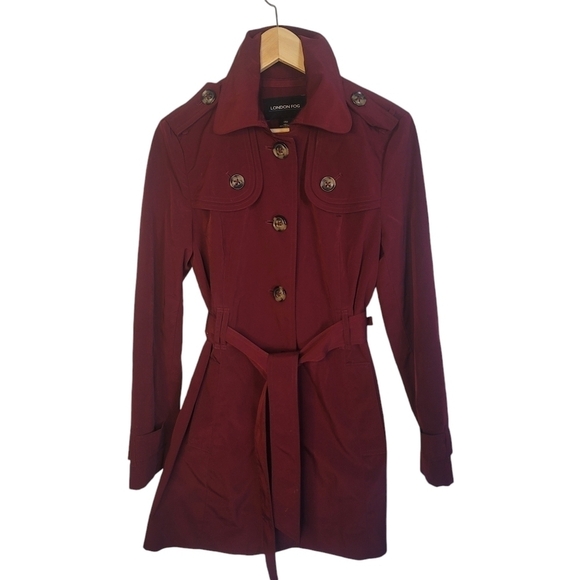 London Fog Burgandy Trench Coat Size Small - Picture 3 of 6